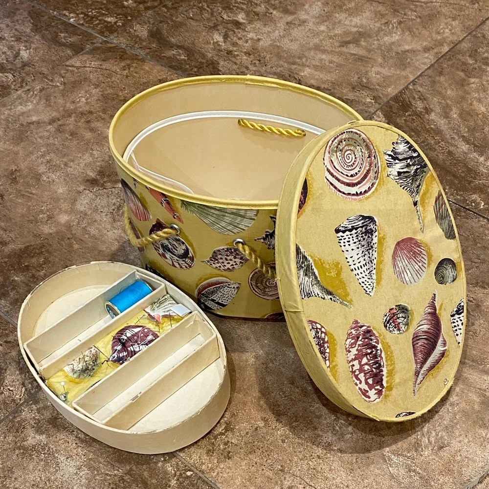 Seashell Patterned Yellow Sewing Storage Box - Picture 1 of 12
